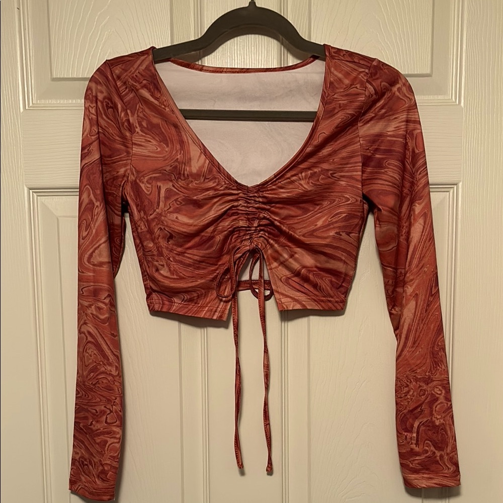 Women's Marble Long Sleeve  cropped Top. S